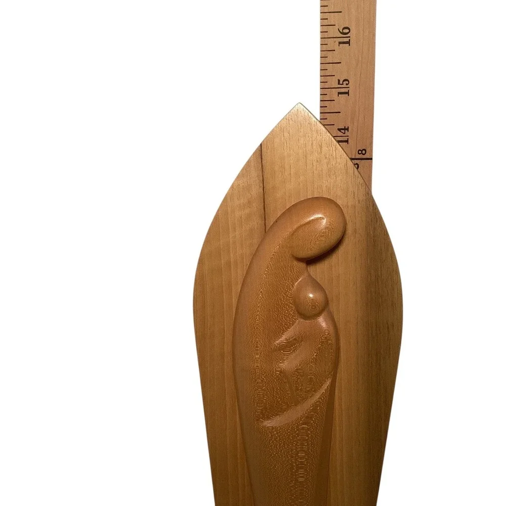 Oberammergau Germany Handcarved Wood Madonna Child Wall Plaque Minimalist 15in